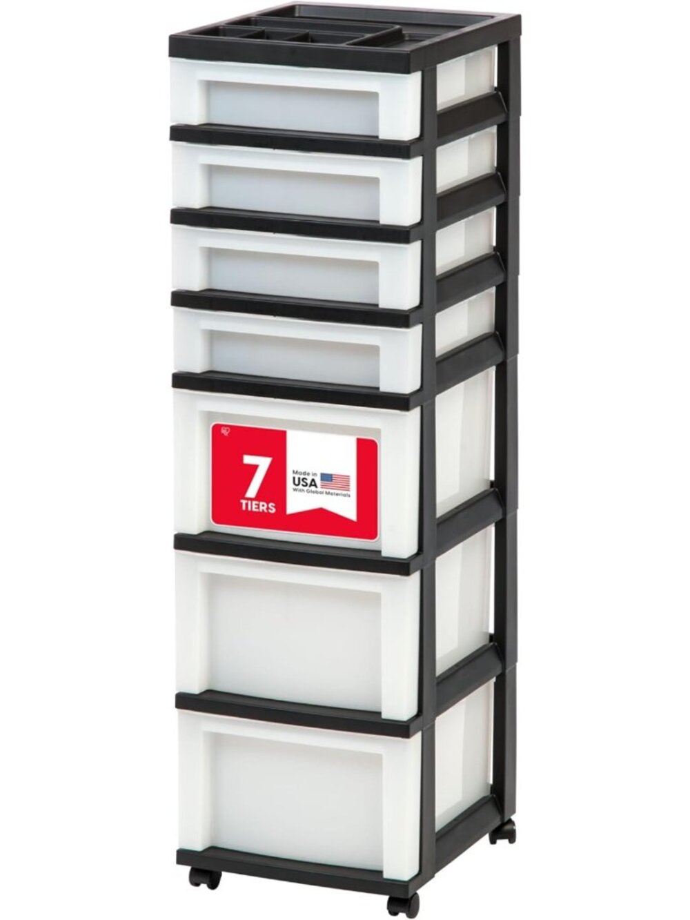 7-Drawer Rolling Storage Cart - Stylish Black & Pearl Organizer for Home